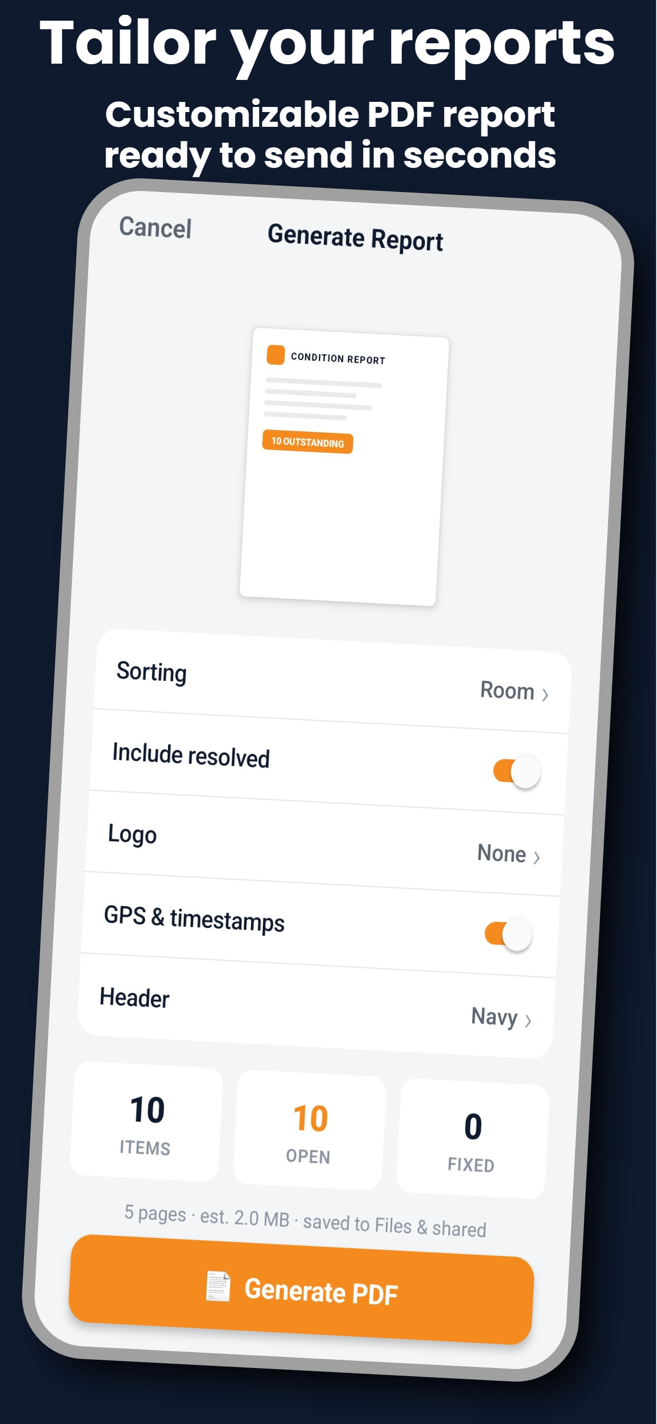 SnagBook report generation options